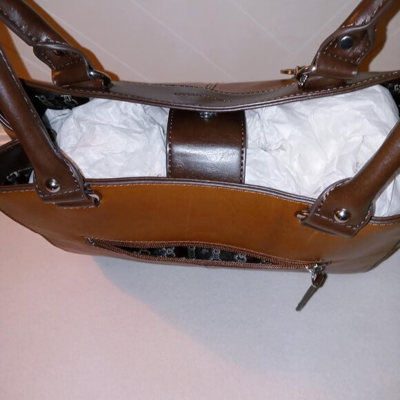 Tignanello Dark Brown/Rust Framed Leather Satchel with Matching Key Chain - Picture 10 of 14